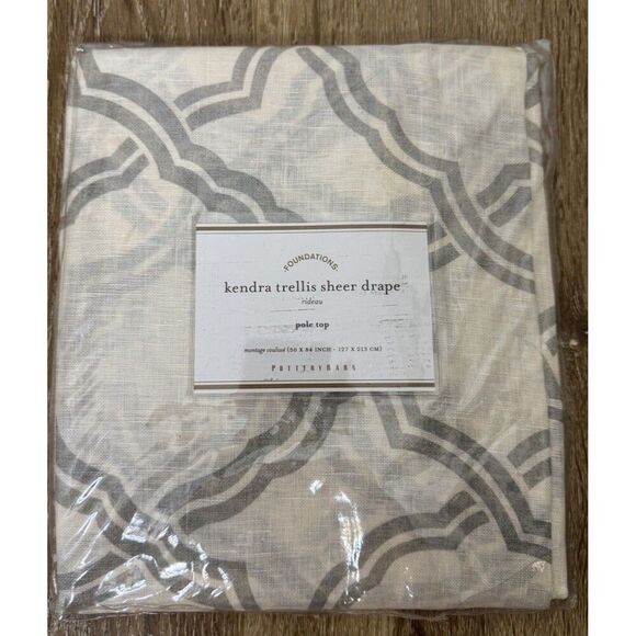 1 Pc New Pottery Barn Kendra  Trellis Sheer Drape Rideau 50” X 84" Linen - Picture 1 of 4